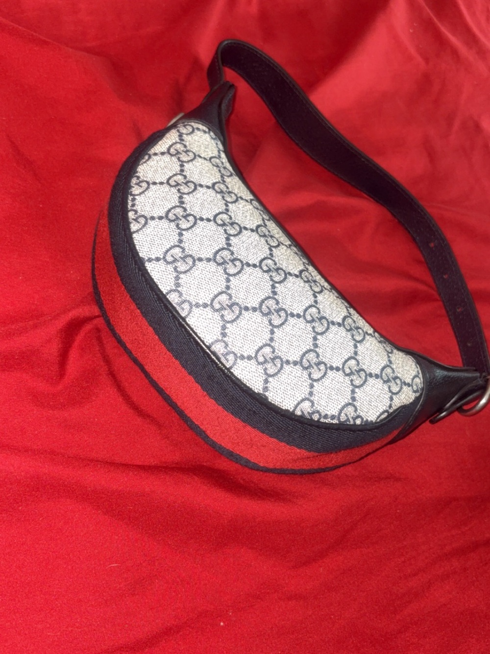 Gucci Red and Beige Monogram Crossbody Belt Bag